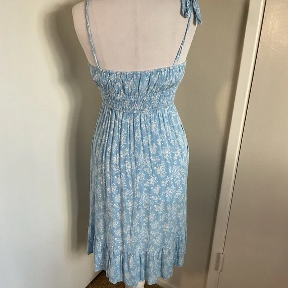 RSQ Sky Blue Floral Midi sleeveless marked waist Tie straps size Small - Picture 5 of 5